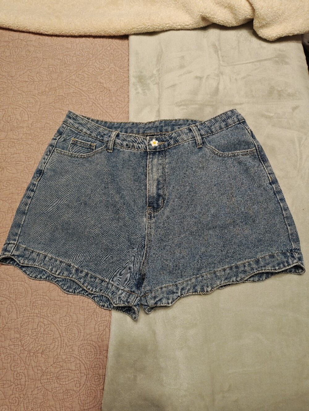 Cider Denim Shorts with White Daisy Button - Light Blue